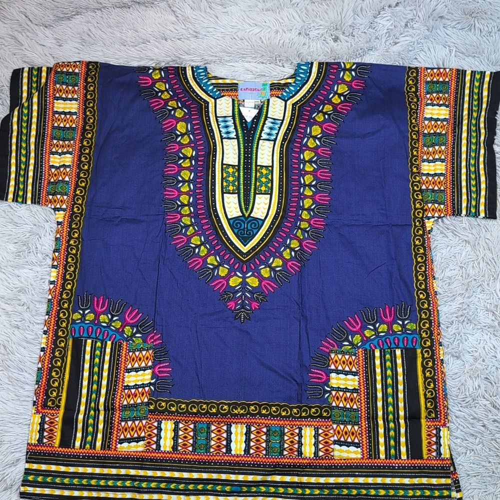 Caribbean Fashions Shirt Womens XXL Blue Mexico Tropical Aztec Comfort NEW